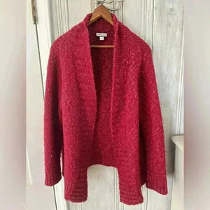 CROFT & BARROW burgundy chunky knit cardigan topper mid length M boho bohemian